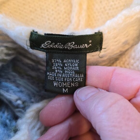 Vintage Eddie Bauer Hoodie Sweater Women's M Mohair Wool Fair Isle Nordic 90s - Picture 3 of 8